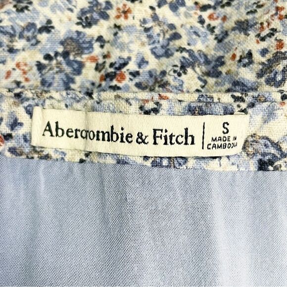Abercrombie & Fitch Side Slit Midi Skirt Blue Floral Linen Blend Size Small - Picture 10 of 12